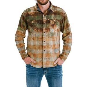 JACHS Heritage Flannel Shirt Distressed Bleached Multicolor Cotton Big Plaid L
